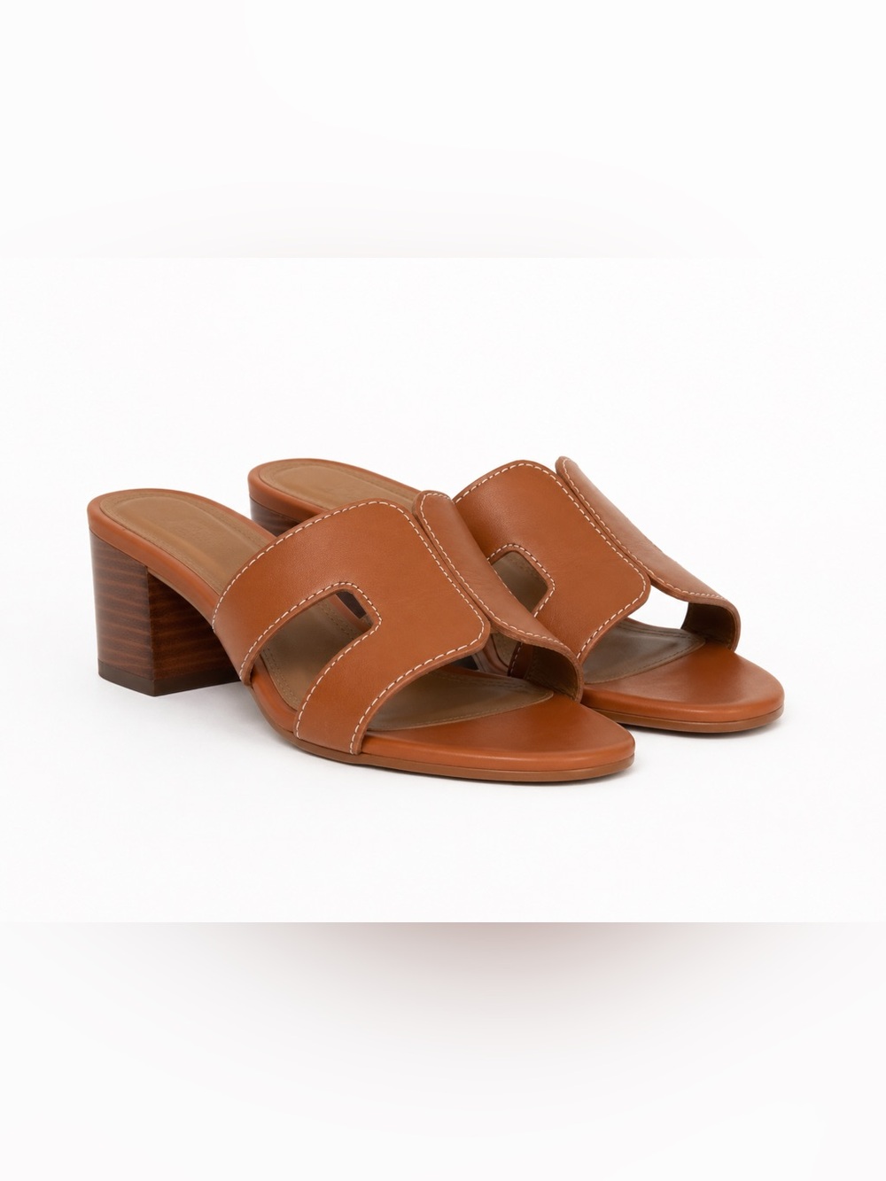 Dune London Tan Leather Block Heel Slide Sandals Size 39